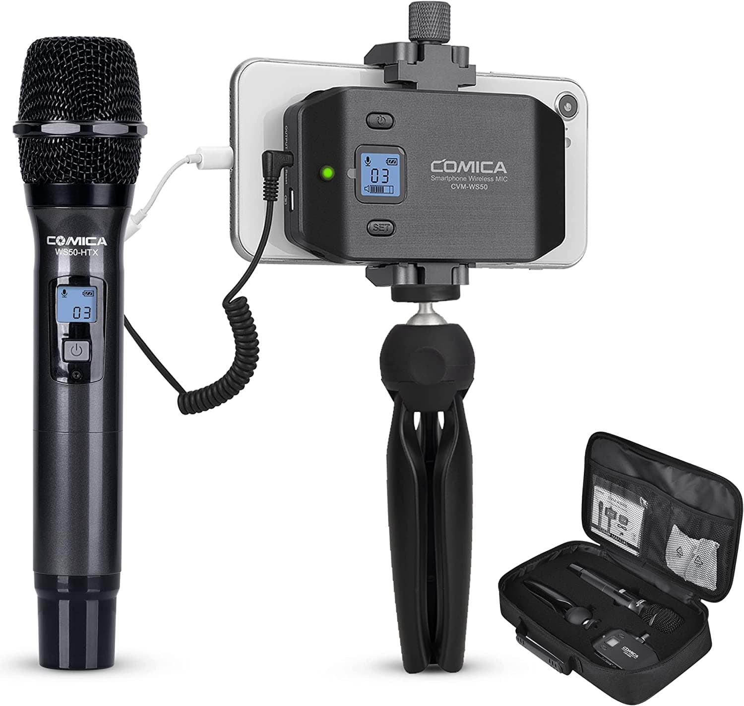Comica CVM-WS50H Wireless Handheld Microphone Bundle for Smartphones 2